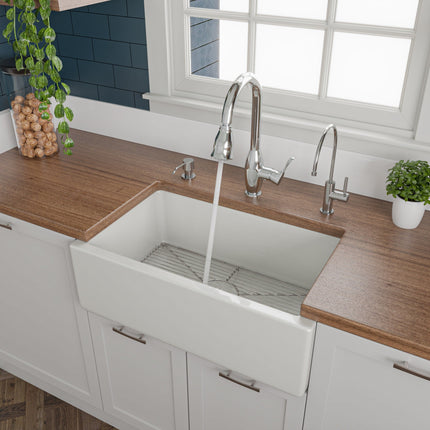 ALFI brand AB3018HS-W 30 inch White Reversible Smooth / Fluted Single Bowl Fireclay Farm Sink Alfi Brand