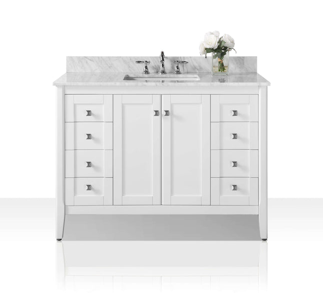 Shelton Bathroom Vanity with Sink and Carrara White Marble Top Cabinet Set Ancerre Designs