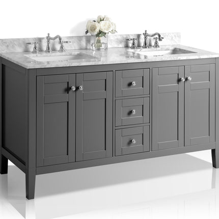 Maili Bathroom Vanity with Sink and Carrara White Marble Top Cabinet Set Ancerre Designs