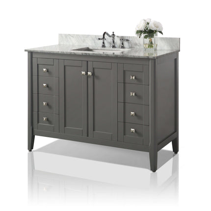 Shelton Bathroom Vanity with Sink and Carrara White Marble Top Cabinet Set Ancerre Designs