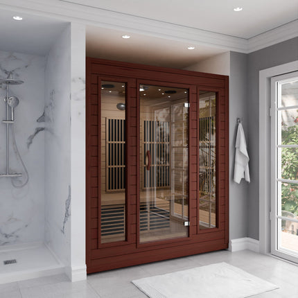 SteamSpa Curacao 3-Person Carbon FAR Infrared Hemlock Wooden Indoor Home Sauna Room with LED Touch Control Panel SteamSpa