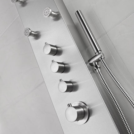 ANZZI Fontan 64 in. 6-Jetted Full Body Shower Panel with Heavy Rain Shower and Spray Wand in Brushed Steel SP-AZ026 Anzzi