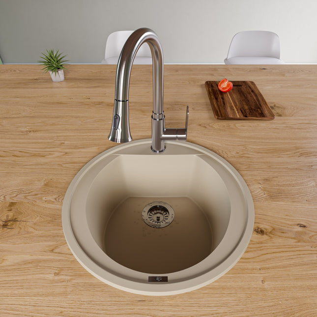 ALFI brand AB2020DI-B Biscuit 20" Drop-In Round Granite Composite Kitchen Prep Sink Alfi Brand