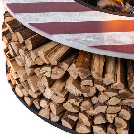 Deko Living 38 Inch Diameter Commemorative Outdoor Steel Woodburning  Fire Pit with Log Storage - COB10510 Deko Living