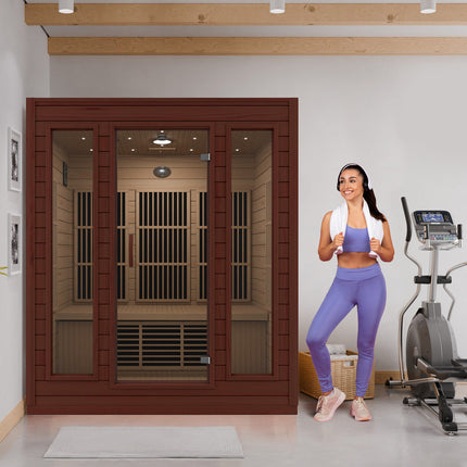 SteamSpa Curacao 3-Person Carbon FAR Infrared Hemlock Wooden Indoor Home Sauna Room with LED Touch Control Panel SteamSpa