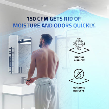 Fields Series 150 CFM Ceiling Mount Bathroom Exhaust Fan with Brilliant LED Light, Motion Sensor, Humidity Sensor Anzzi