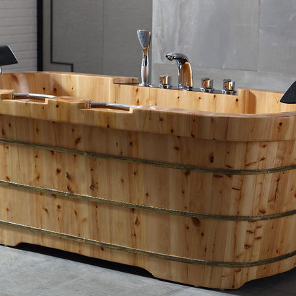 ALFI brand AB1130 65" 2 Person Free Standing Cedar Wooden Bathtub with Fixtures & Headrests ALFI brand