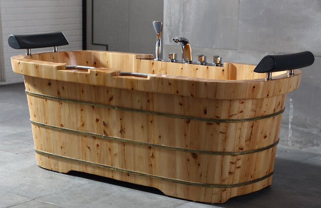 ALFI brand AB1130 65" 2 Person Free Standing Cedar Wooden Bathtub with Fixtures & Headrests ALFI brand