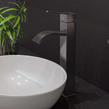 ALFI brand AB1158-BN Tall Brushed Nickel Tall Square Body Curved Spout Single Lever Bathroom Faucet ALFI brand