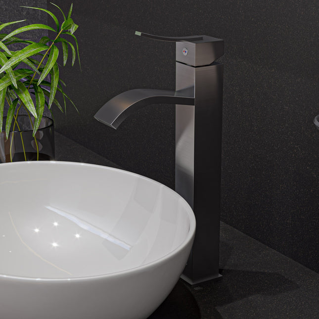 ALFI brand AB1158-BN Tall Brushed Nickel Tall Square Body Curved Spout Single Lever Bathroom Faucet ALFI brand