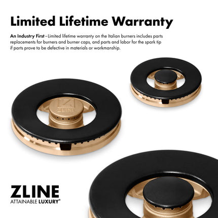 ZLINE Autograph Edition 36 in. 5.2 cu. ft. Paramount Dual Fuel Range with 6 Burner DuoPro™ Cooktop and Electric Convection Oven in Black Stainless Steel with Polished Gold Helix Handle and Accents (PSDRBZ-36-KG)