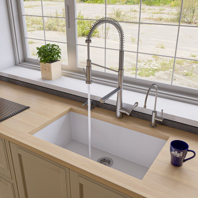 ALFI brand AB3322UM-W White 33" Single Bowl Undermount Granite Composite Kitchen Sink Alfi Brand