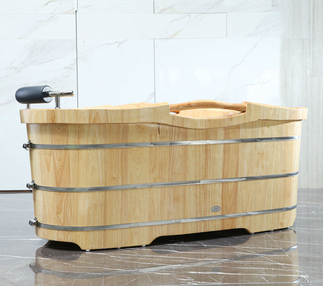 ALFI brand AB1163 61" Free Standing Wooden Bathtub with Cushion Headrest ALFI brand