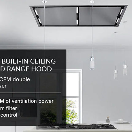 FORNO Arezzo 44-Inch Recessed Ceiling Range Hood, Dual Motors, 1200 CFM, Hybrid Filters, Remote Control FORNO