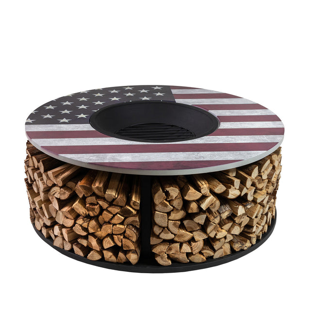 Deko Living 38 Inch Diameter Commemorative Outdoor Steel Woodburning  Fire Pit with Log Storage - COB10510 Deko Living