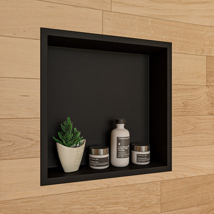ALFI brand 16" x 16" Black Matte Stainless Steel Square Single Shelf Bath Shower Niche - ABNC1616-BLA