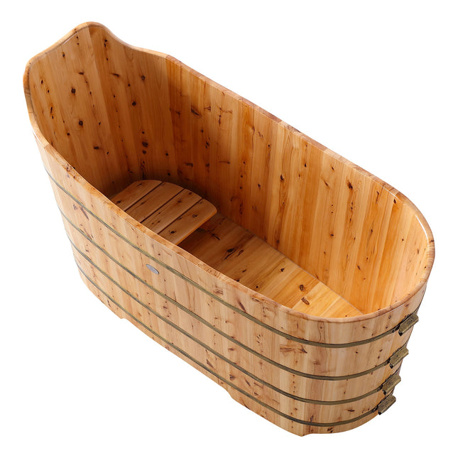 ALFI brand AB1103 59" Free Standing Cedar Wood Bathtub with Bench ALFI brand