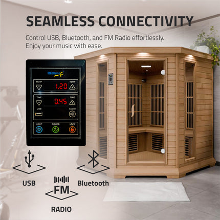 SteamSpa Mauritius 5-Person Carbon FAR Infrared Hemlock Wooden Indoor Home Sauna Room with LED Touch Control Panel SteamSpa
