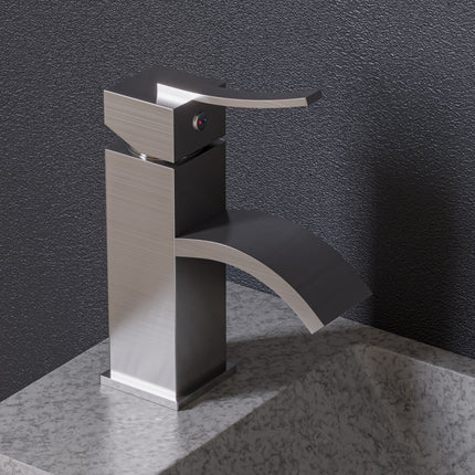 ALFI brand AB1258-BN Brushed Nickel Square Body Curved Spout Single Lever Bathroom Faucet ALFI brand