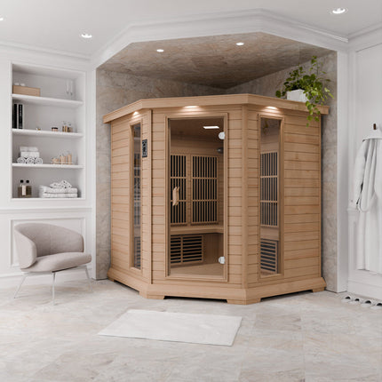 SteamSpa Mauritius 5-Person Carbon FAR Infrared Hemlock Wooden Indoor Home Sauna Room with LED Touch Control Panel SteamSpa