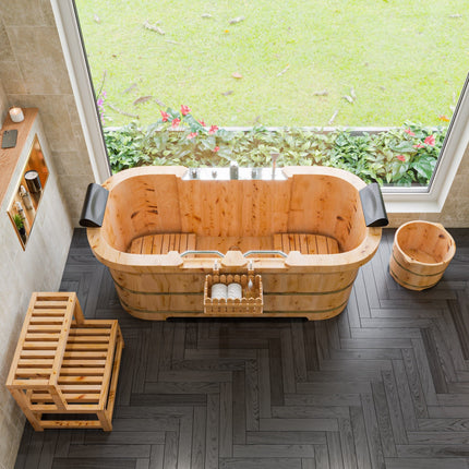 ALFI brand AB6604 Round Wooden Cedar Foot Soaking Tub Alfi Brand