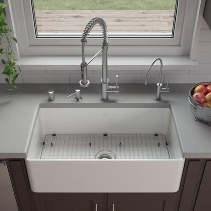 ALFI brand ABF3318S 33" White Thin Wall Single Bowl Smooth Apron Fireclay Kitchen Farm Sink Alfi Brand