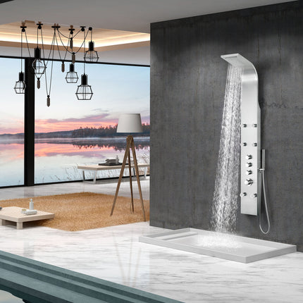 ANZZI Fontan 64 in. 6-Jetted Full Body Shower Panel with Heavy Rain Shower and Spray Wand in Brushed Steel SP-AZ026 Anzzi