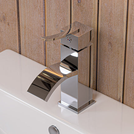 ALFI brand AB1258-PC Polished Chrome Square Body Curved Spout Single Lever Bathroom Faucet ALFI brand