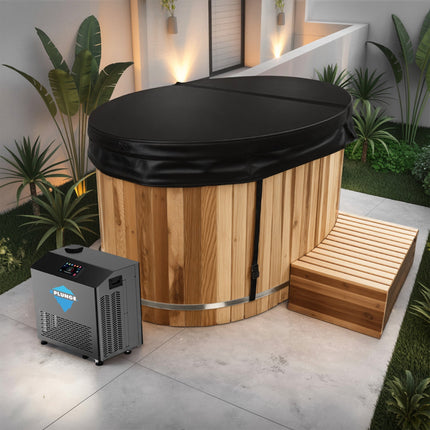 KPLUNGE 62 in. 2-Person 0-Jet Cedar Cold Plunge Ice Bath/Hot Tub with 24 in. Depth and 169 Gal. Capacity in Natural Finish Plaza Home Decor