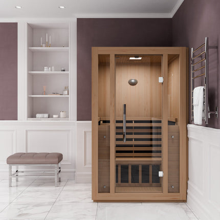 SteamSpa Fiji 2-Person Carbon FAR Infrared Hemlock Wooden Indoor Home Sauna Room with LED Touch Control Panel SteamSpa