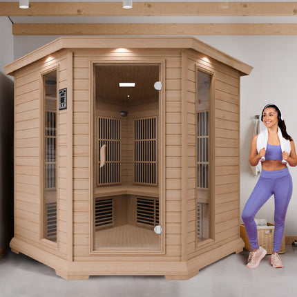 SteamSpa Mauritius 5-Person Carbon FAR Infrared Hemlock Wooden Indoor Home Sauna Room with LED Touch Control Panel SteamSpa
