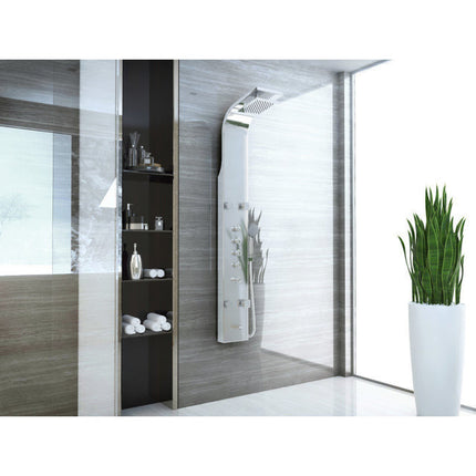 ANZZI Echo 63.5 in. 4-Jetted Shower Panel with Heavy Rain Shower and Spray Wand in Brushed Steel SP-AZ022 Anzzi