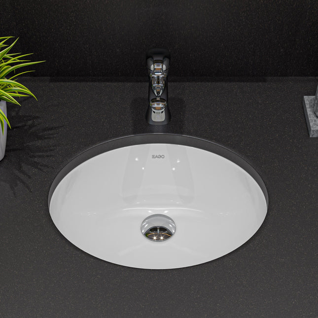 EAGO BC224 White Ceramic 18"x15" Undermount Oval Bathroom Sink EAGO