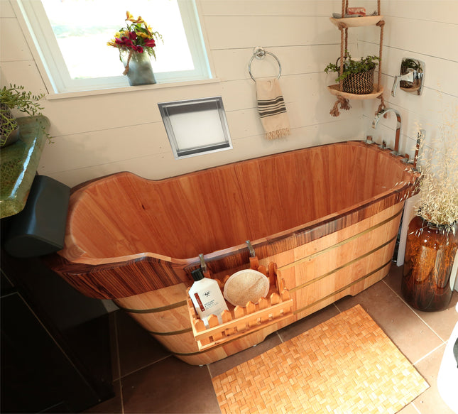 ALFI brand AB1148 59" Free Standing Wooden Bathtub with Chrome Tub Filler ALFI brand