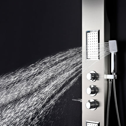 ANZZI Field 58 in. Full Body Shower Panel with Heavy Rain Shower and Spray Wand in Brushed Steel SP-AZ042 Anzzi
