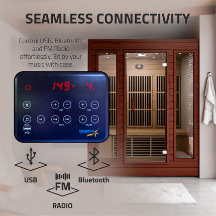 SteamSpa Curacao 3-Person Carbon FAR Infrared Hemlock Wooden Indoor Home Sauna Room with LED Touch Control Panel SteamSpa