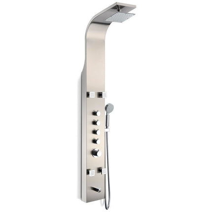 ANZZI Echo 63.5 in. 4-Jetted Shower Panel with Heavy Rain Shower and Spray Wand in Brushed Steel SP-AZ022 Anzzi
