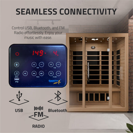 SteamSpa Maldives 3-Person Carbon FAR Infrared Hemlock Wooden Indoor Home Sauna Room with LED Touch Control Panel SteamSpa