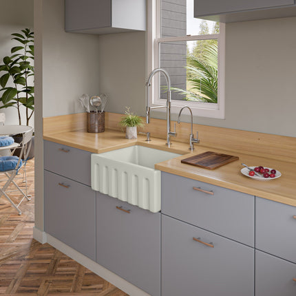 ALFI brand AB2418HS-B 24 inch Biscuit Reversible Smooth / Fluted Single Bowl Fireclay Farm Sink Alfi Brand