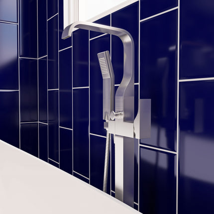 ALFI brand AB2180-BN Brushed Nickel Single Lever Floor Mounted Tub Filler Mixer w Hand Held Shower Head Alfi Brand