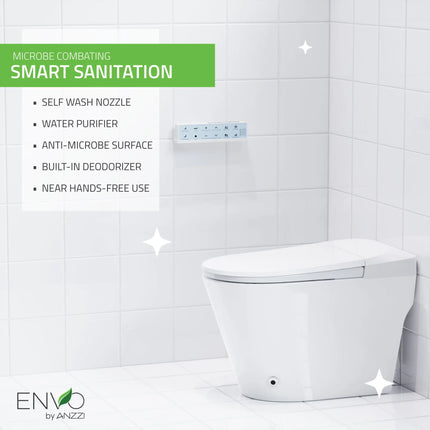 ENVO Echo Elongated 1.28 GPF Smart Bidet Toilet with Auto Open Close, Auto Flush, and Heated Seat TL-STFF950WH Anzzi
