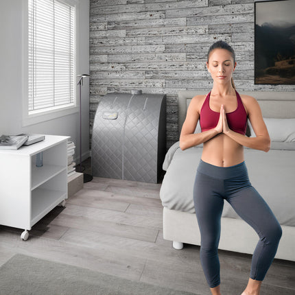 SteamSpa Portable 1-Person 2-Liter Steam Generator Indoor Home Sauna with Digital Controller, Folding Chair and Foot Massager in Silver Finish SteamSpa