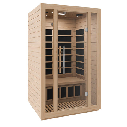 SteamSpa Maldives 2-Person Low EMF Carbon FAR Infrared Hemlock Wooden Indoor Home Sauna Room with LED Touch Control Panel SteamSpa