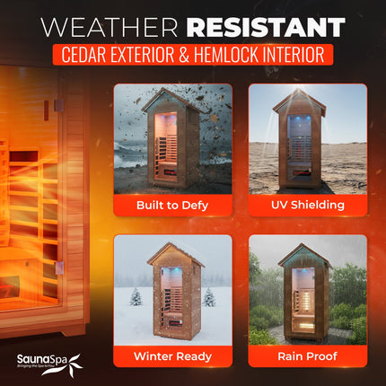 2-Person Outdoor Cabin Sauna in Red Cedar and Hemlock with Far Infrared, Starry Night Lights, and Touch Pad Controller SteamSpa