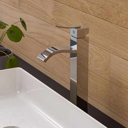 ALFI brand AB1158-PC Tall Polished Chrome Tall Square Body Curved Spout Single Lever Bathroom Faucet ALFI brand