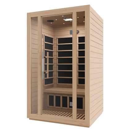 SteamSpa Maldives 2-Person Low EMF Carbon FAR Infrared Hemlock Wooden Indoor Home Sauna Room with LED Touch Control Panel SteamSpa