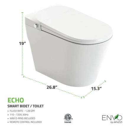 ENVO Echo Elongated 1.28 GPF Smart Bidet Toilet with Auto Open Close, Auto Flush, and Heated Seat TL-STFF950WH Anzzi