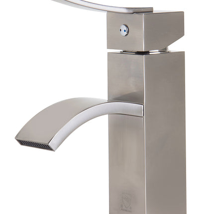 ALFI brand AB1258-BN Brushed Nickel Square Body Curved Spout Single Lever Bathroom Faucet ALFI brand