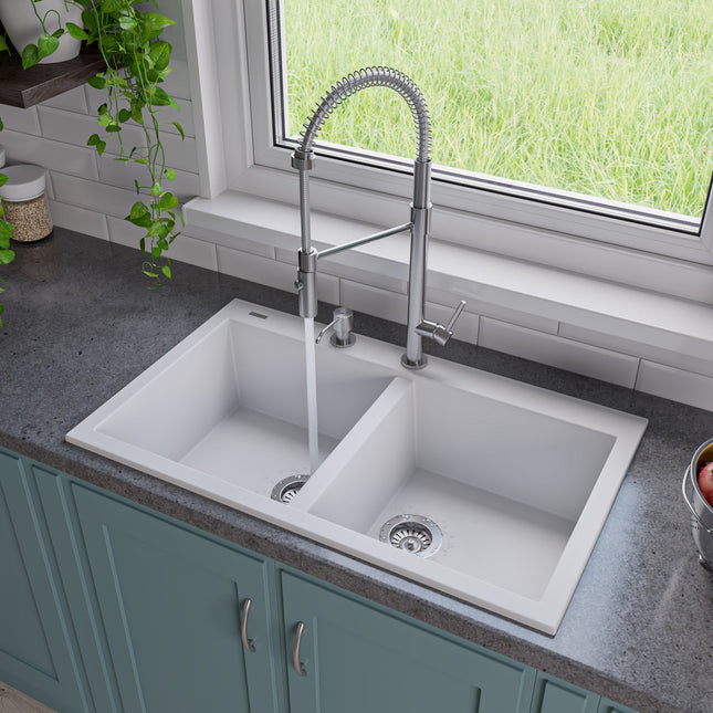 ALFI brand AB3420DI-W White 34" Drop-In Double Bowl Granite Composite Kitchen Sink Alfi Brand
