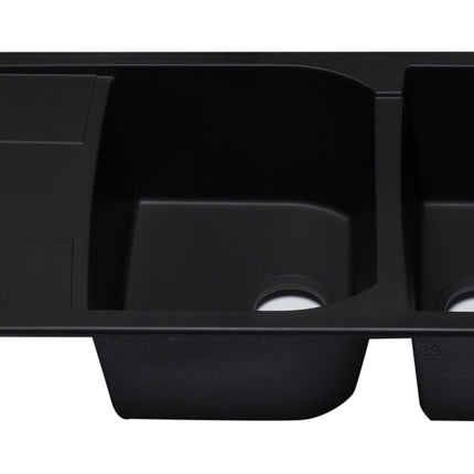 ALFI brand AB4620DI-BLA Black 46" Double Bowl Granite Composite Kitchen Sink with Drainboard Alfi Brand